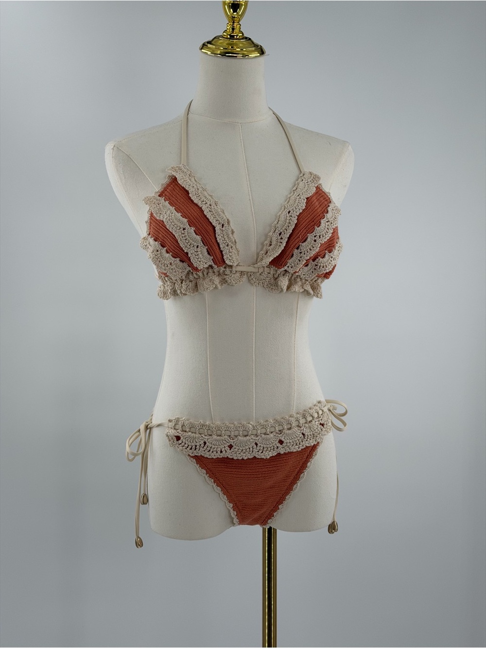 🆕 ZIMMERMANN 🧿 NWT Wylie Knit & Crochet Triangle Bikini, Coral - Sz 3 US 8/10 - Picture 11 of 16